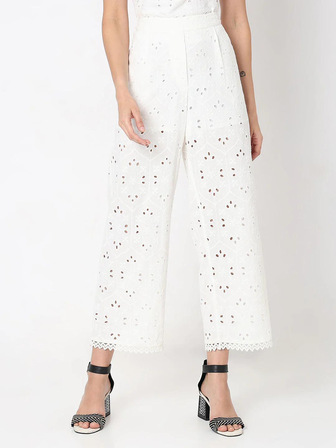 White Schiffli Co-Ord Set Pants - Image 2