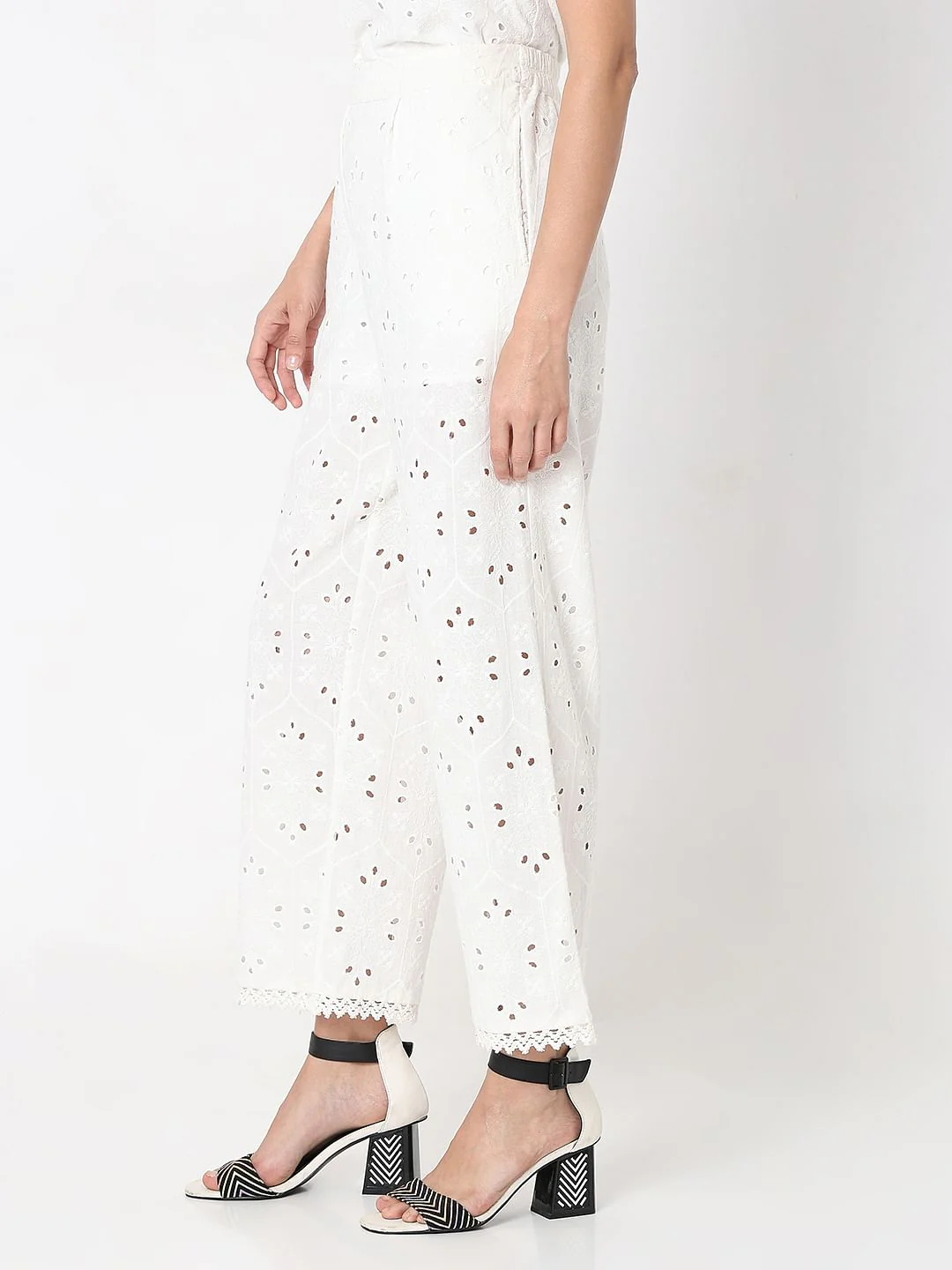 White Schiffli Co-Ord Set Pants - Image 3