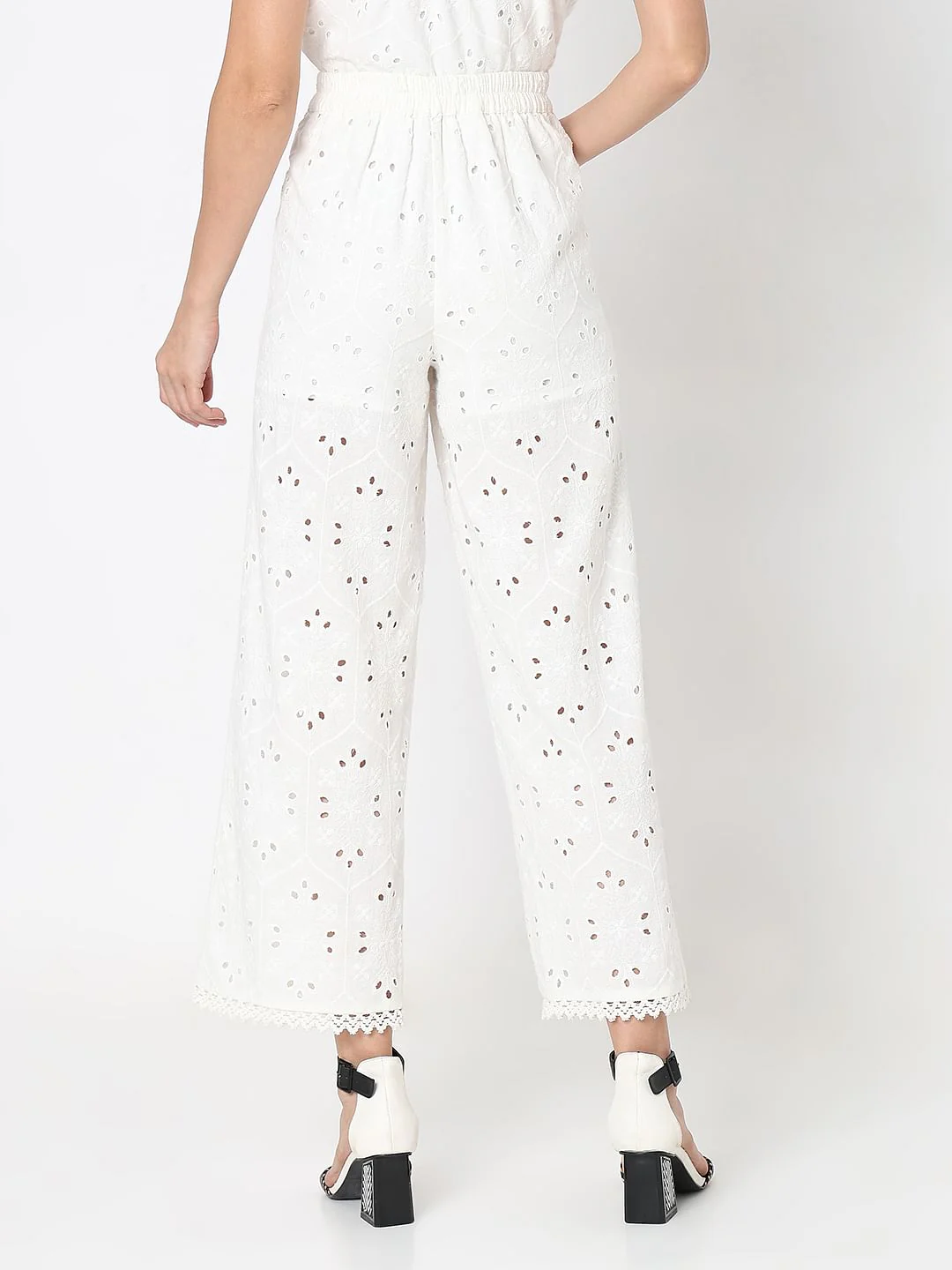 White Schiffli Co-Ord Set Pants - Image 4