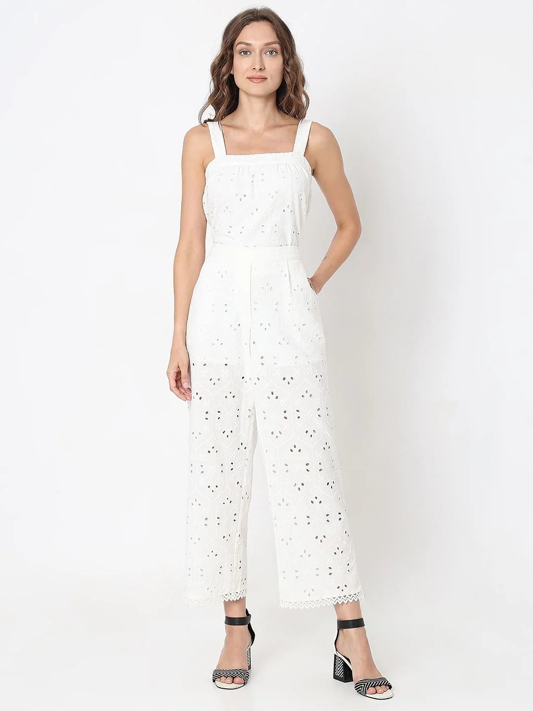 White Schiffli Co-Ord Set Pants - Image 5