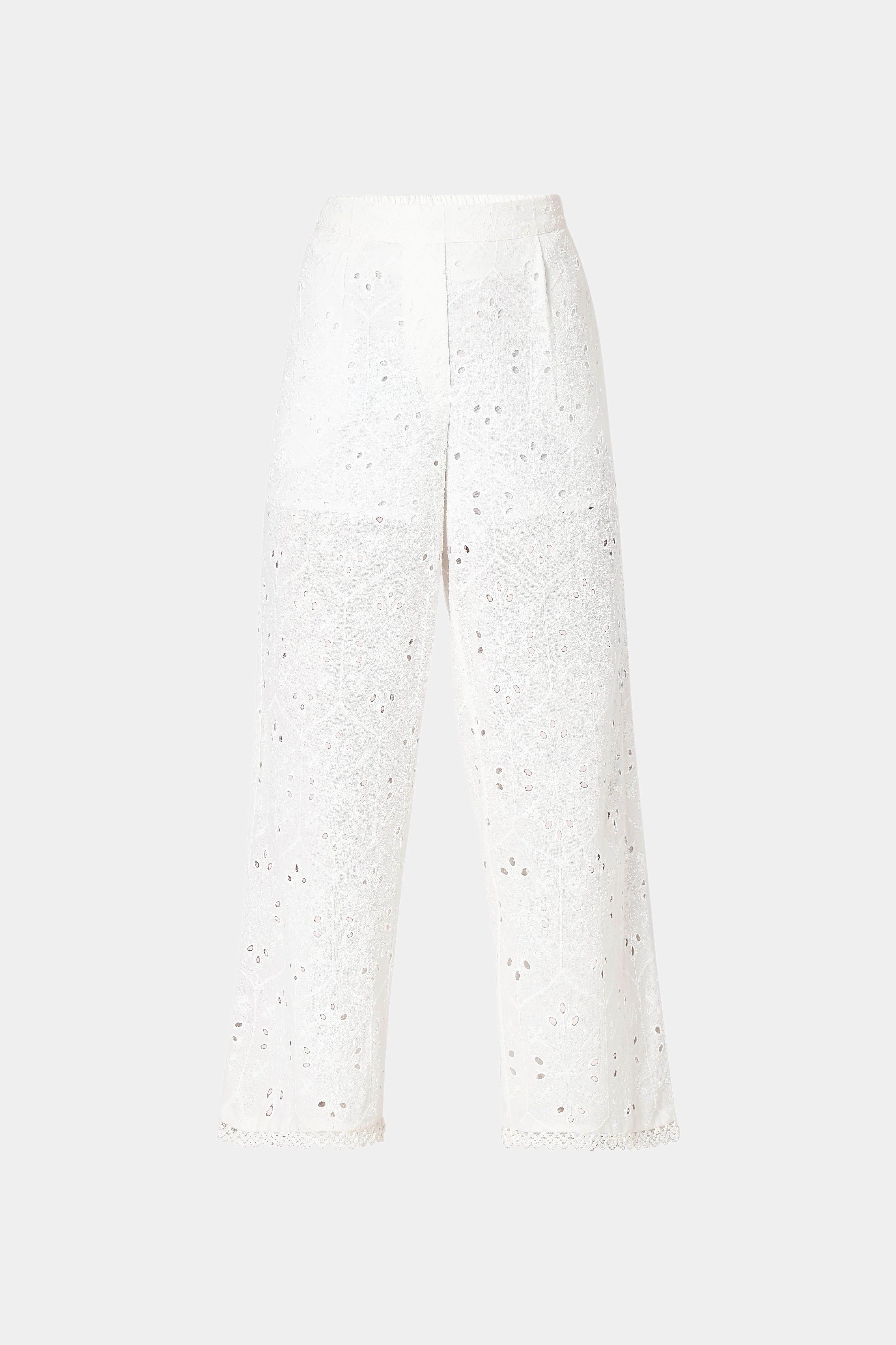 White Schiffli Co-Ord Set Pants - Image 7