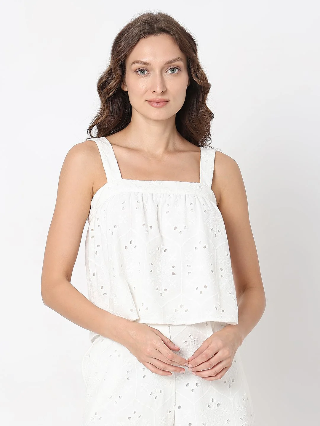 White Schiffli Co-Ord Set Top - Image 2