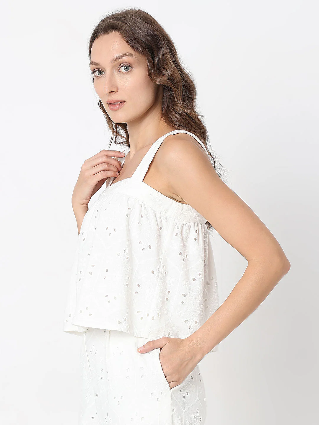 White Schiffli Co-Ord Set Top - Image 3