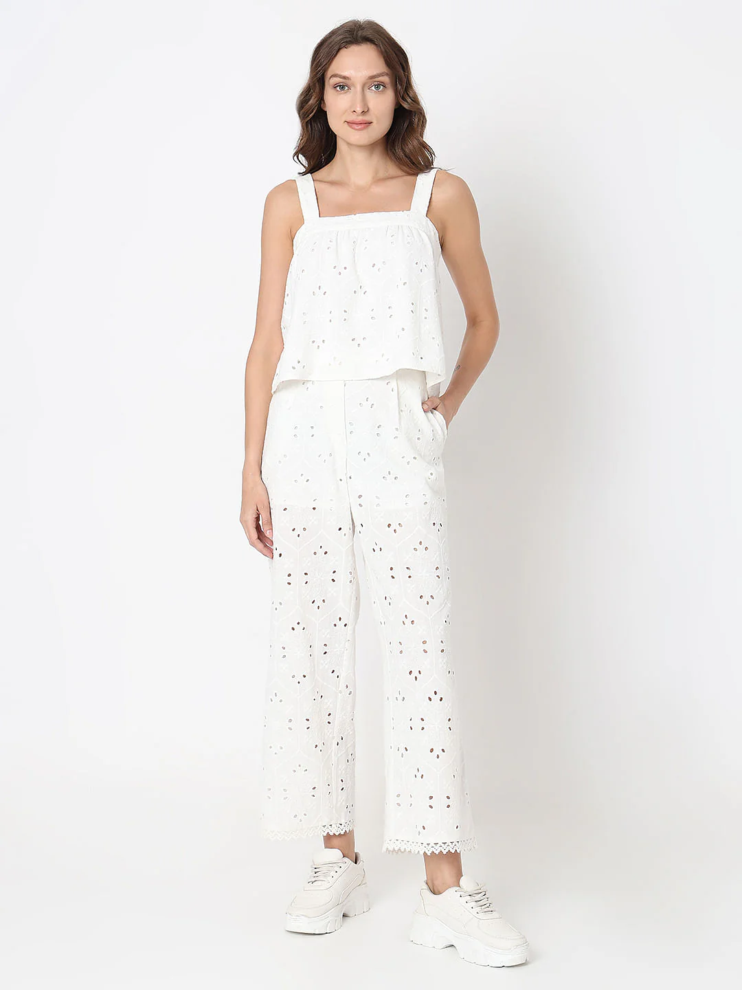 White Schiffli Co-Ord Set Top - Image 5