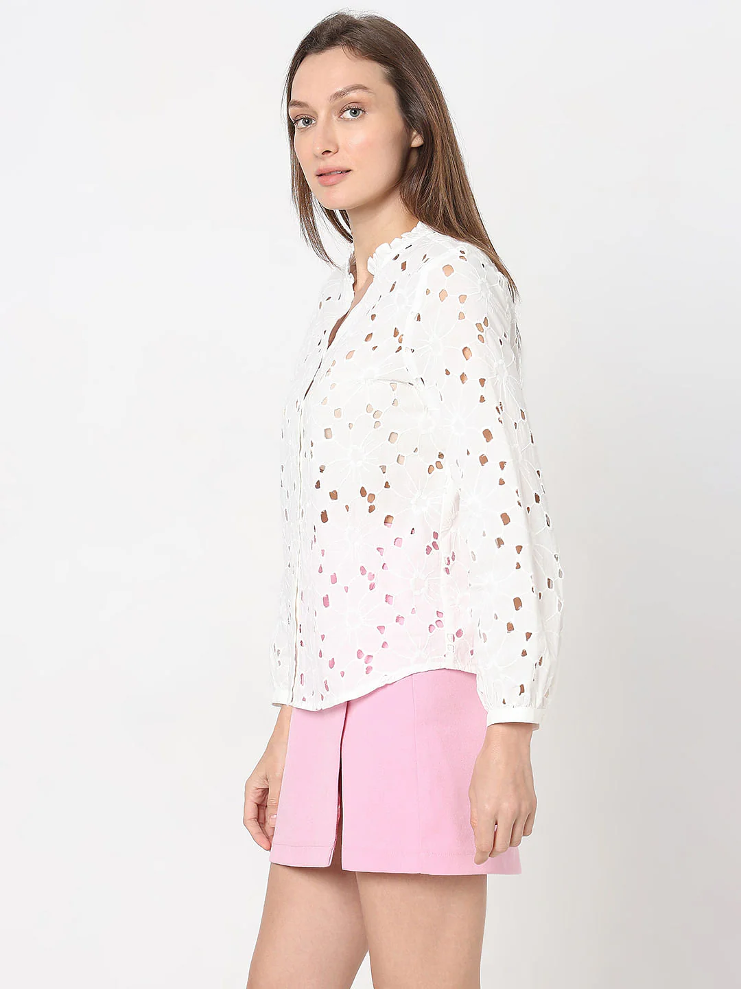 White Cut-Work Cotton Shirt - Image 3