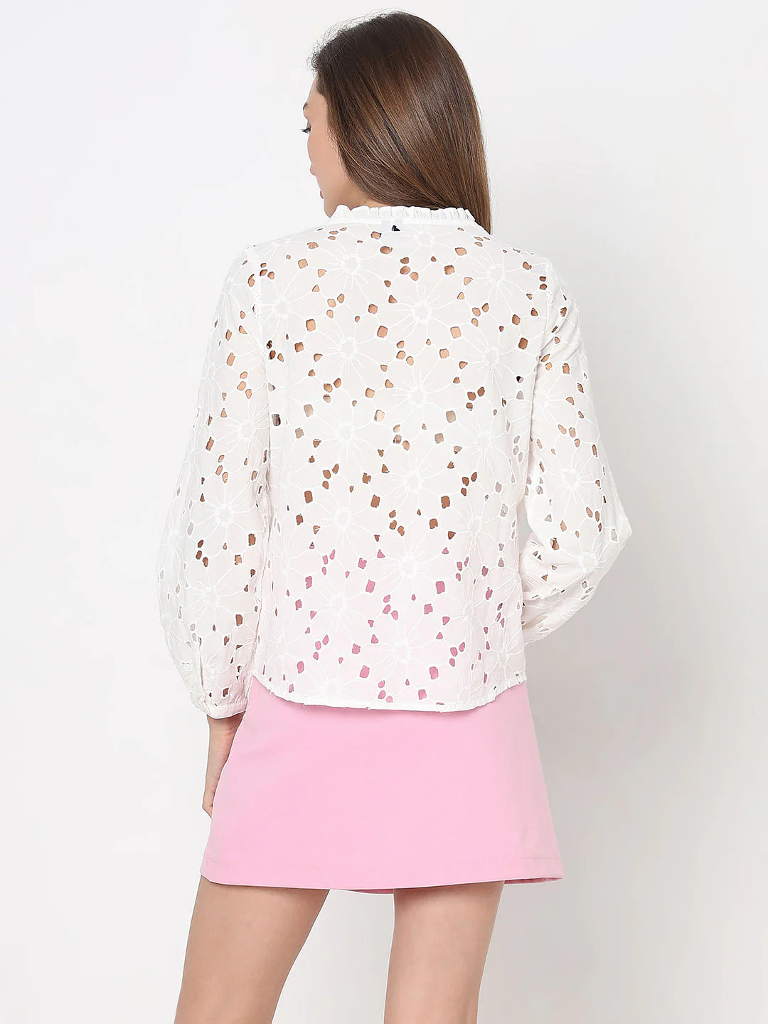 White Cut-Work Cotton Shirt - Image 4