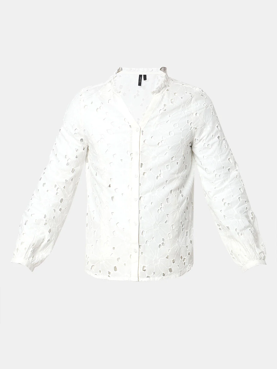 White Cut-Work Cotton Shirt - Image 7