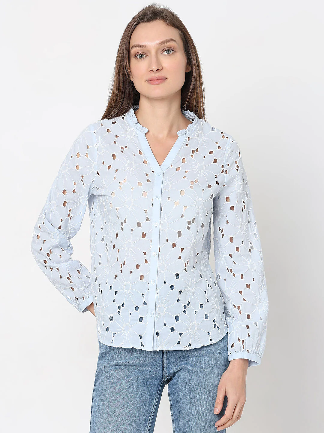 Light Blue Floral Cut-Out Top - Image 2