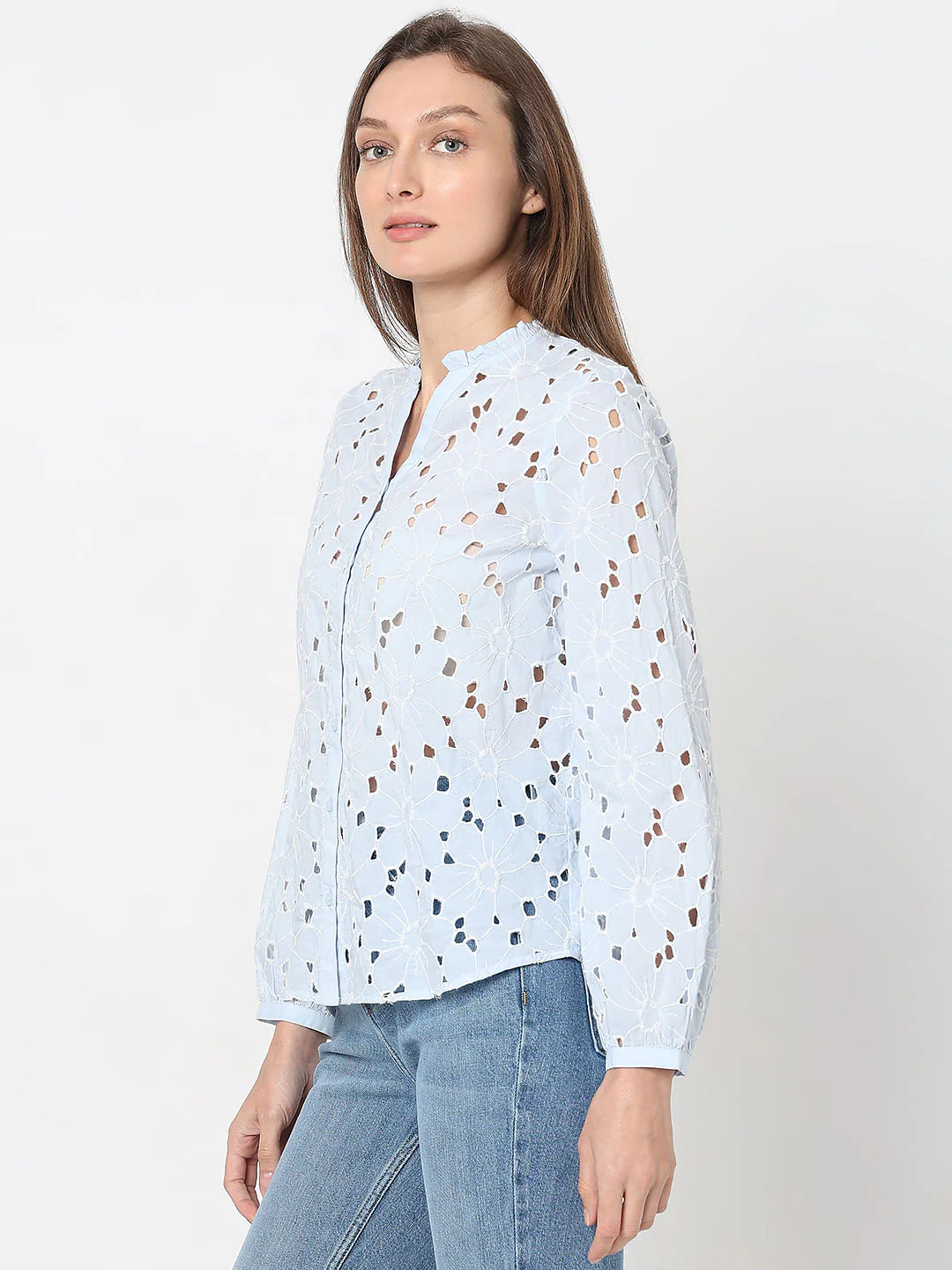 Light Blue Floral Cut-Out Top - Image 3
