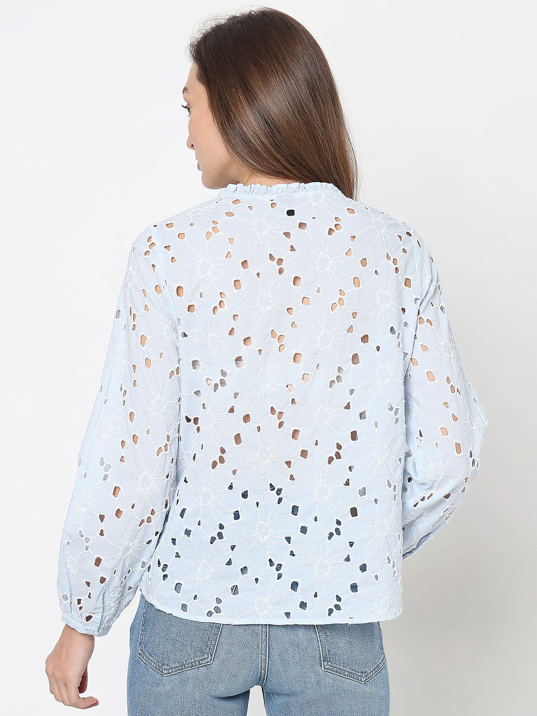 Light Blue Floral Cut-Out Top - Image 4