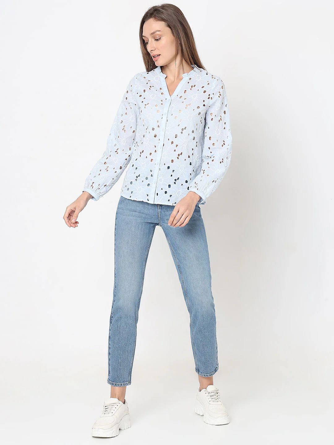 Light Blue Floral Cut-Out Top - Image 5