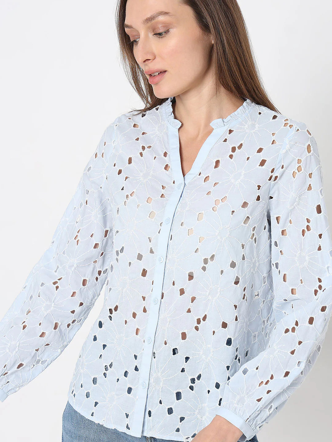 Light Blue Floral Cut-Out Top - Image 6