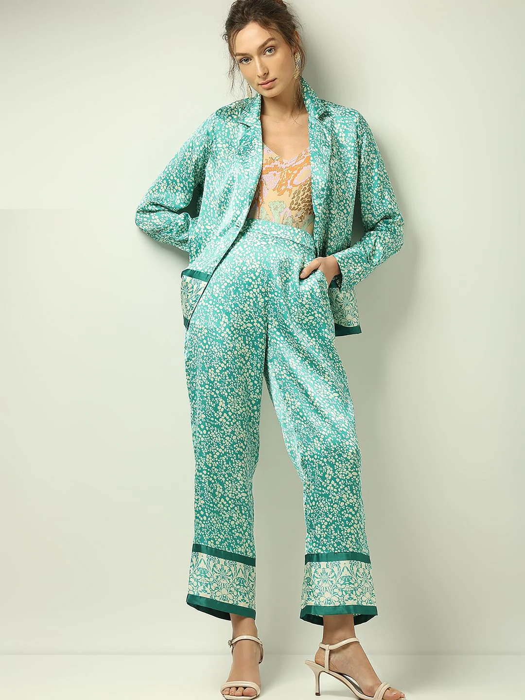 Teal Satin Co-Ord Set Pants