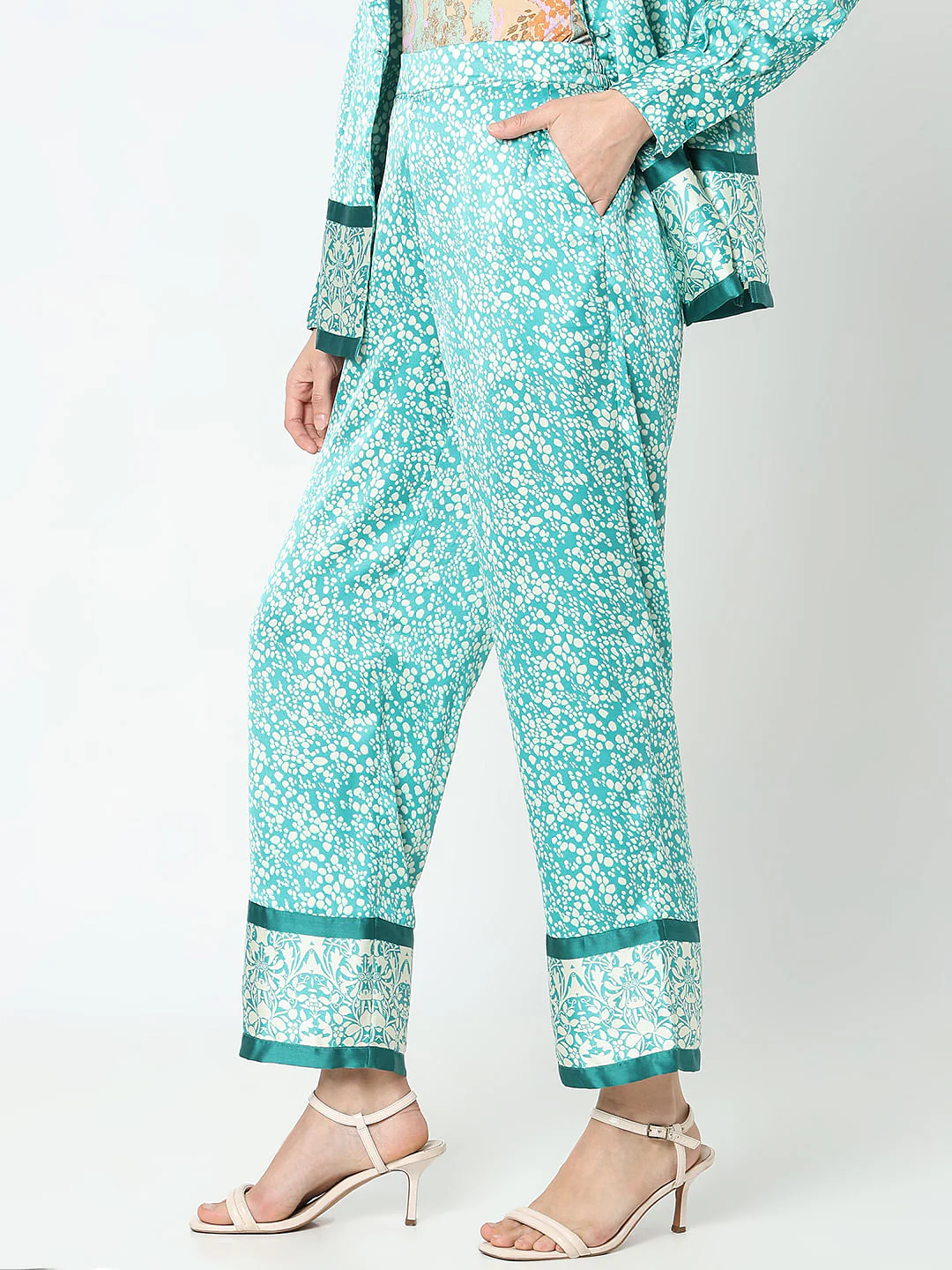 Teal Satin Co-Ord Set Pants - Image 3