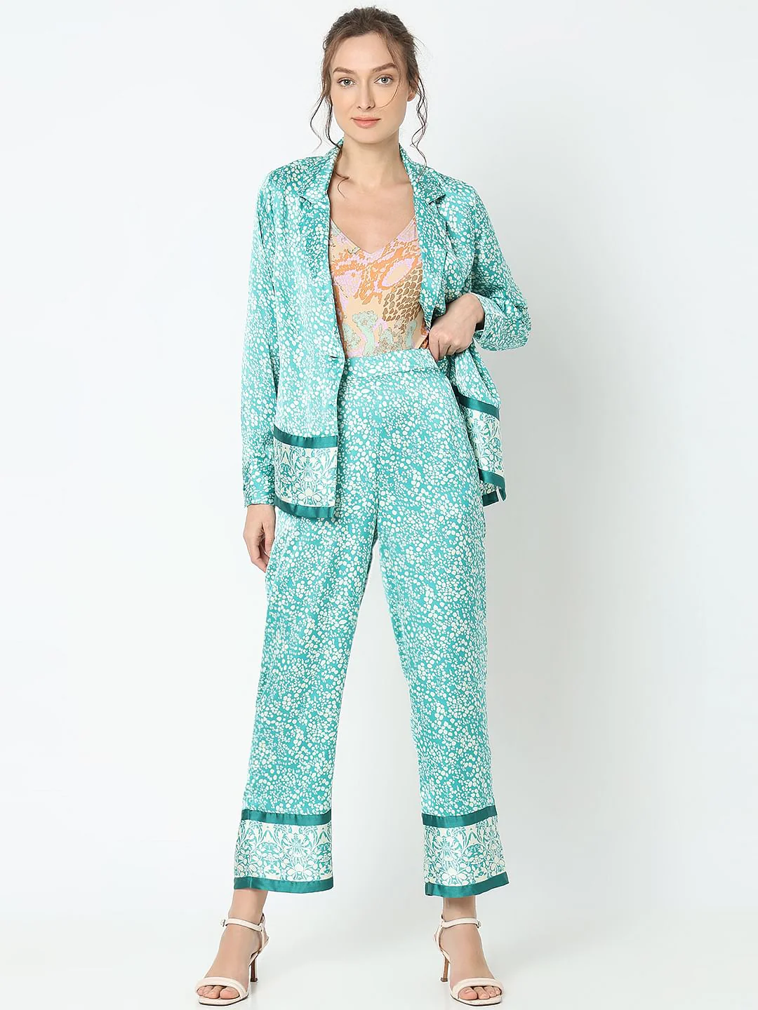 Teal Satin Co-Ord Set Pants - Image 5