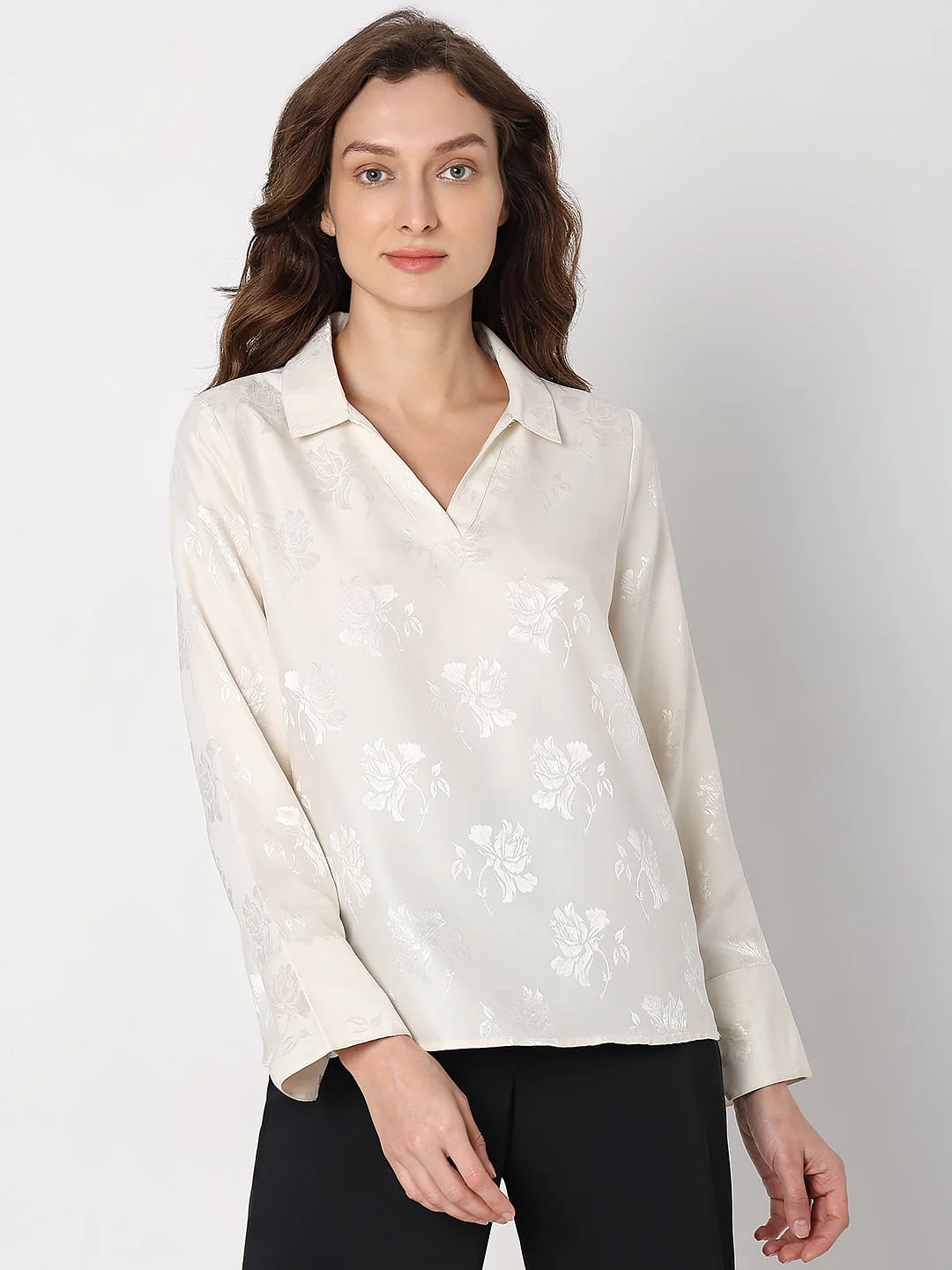 Off-White Satin Jacquard Top - Image 2