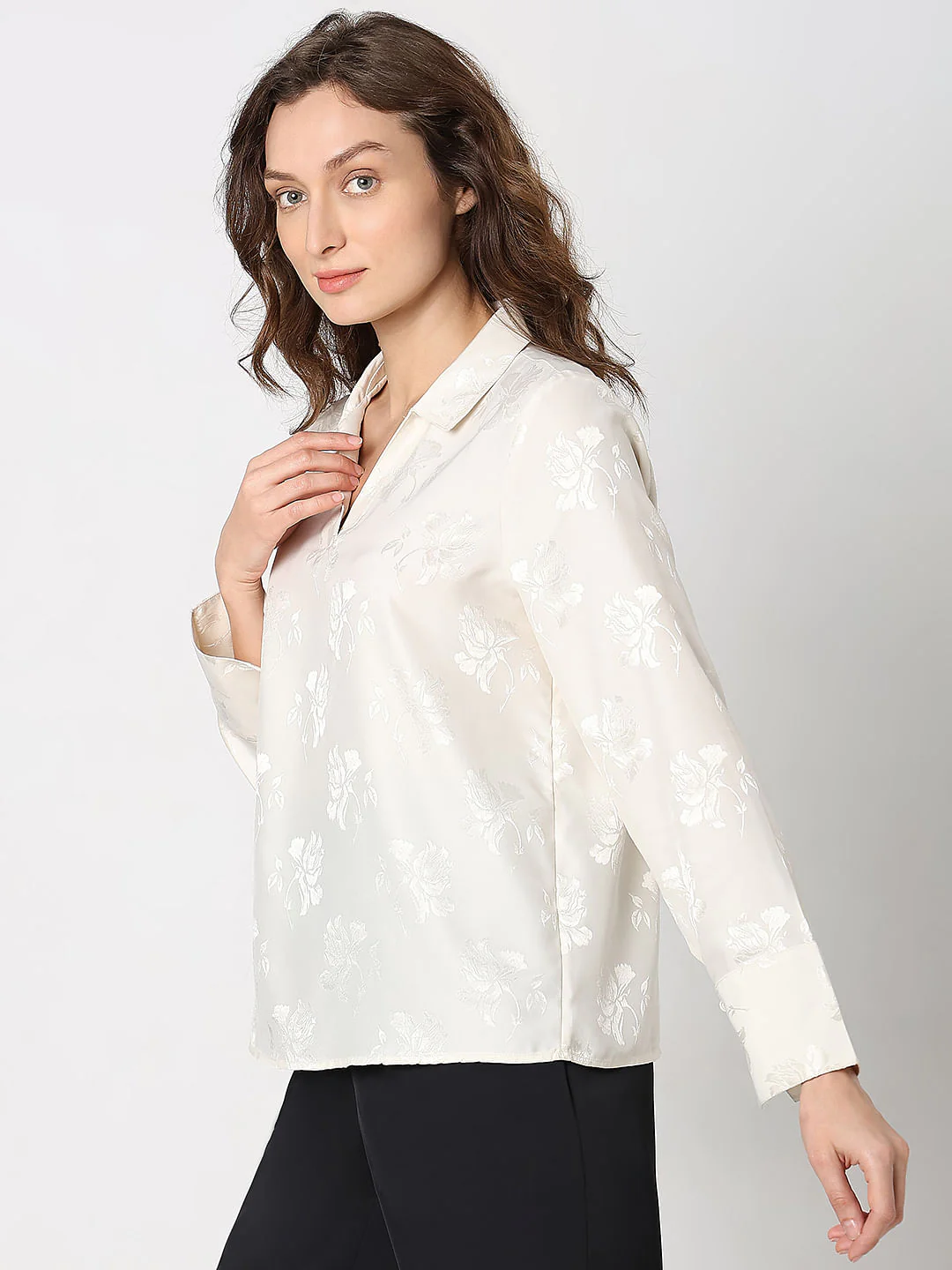 Off-White Satin Jacquard Top - Image 3