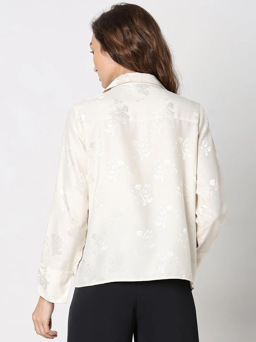 Off-White Satin Jacquard Top - Image 4