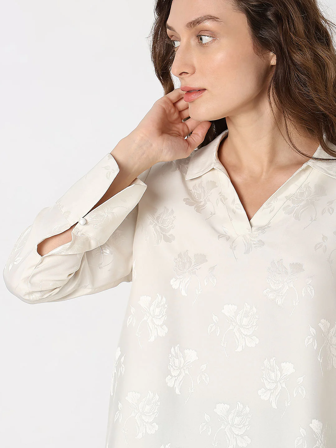 Off-White Satin Jacquard Top - Image 6