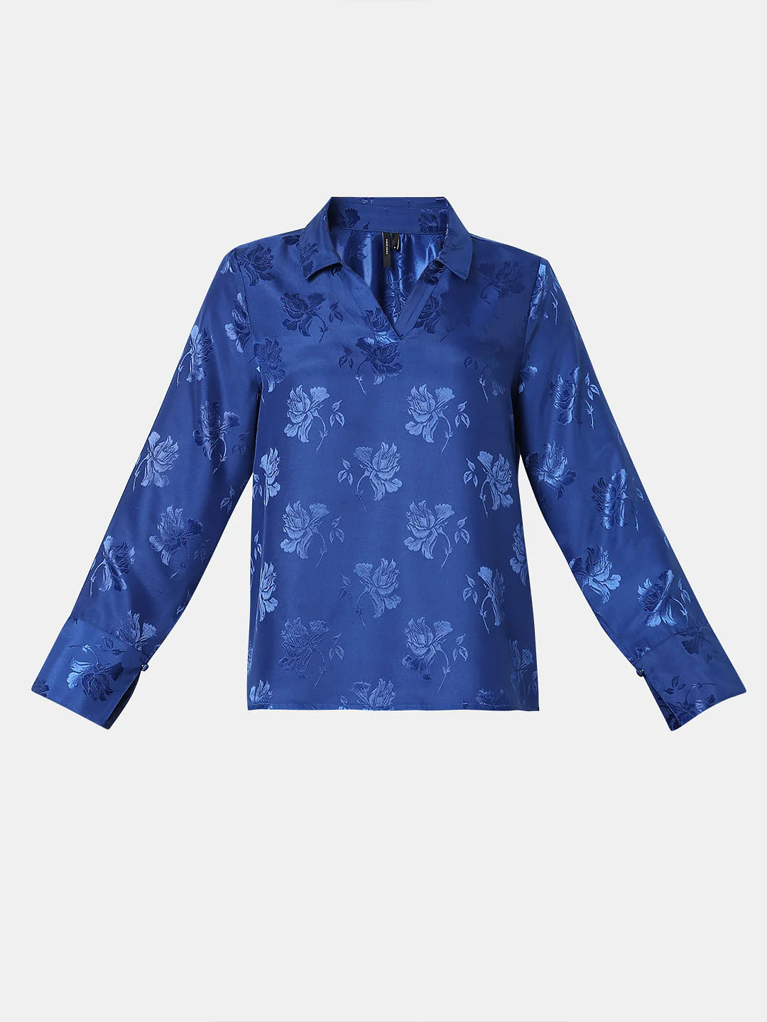 Blue Rose Print Satin Shirt - Image 7
