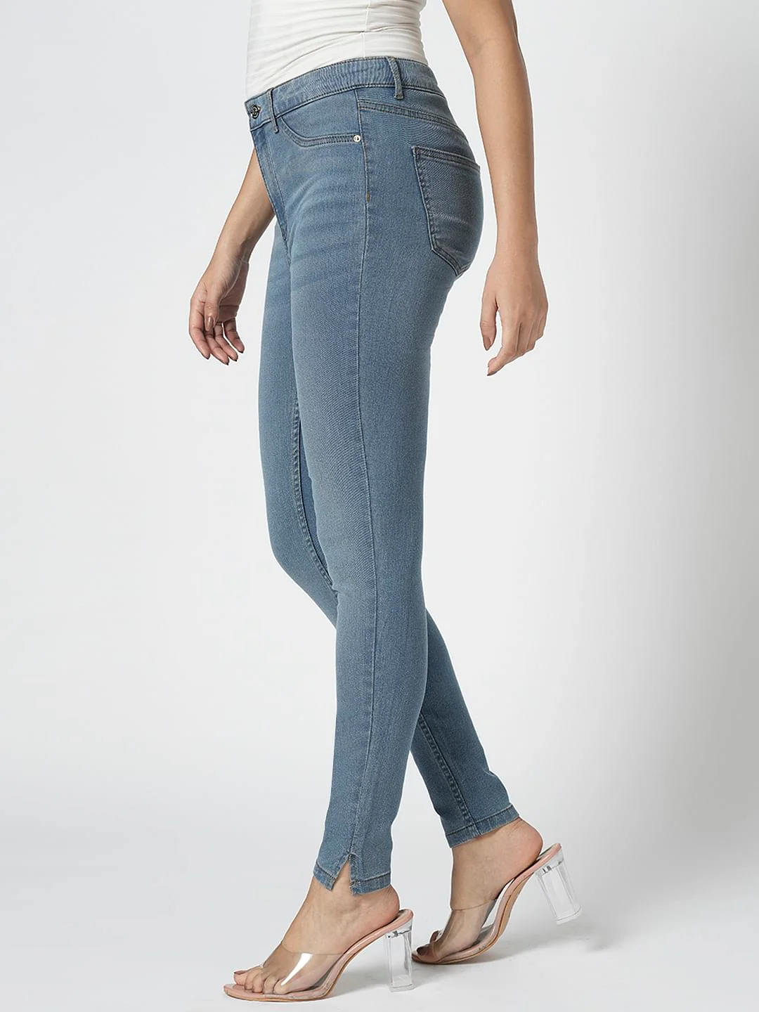 I.Scenery By Vero Moda Blue High Rise Skinny Jeggings - Image 3