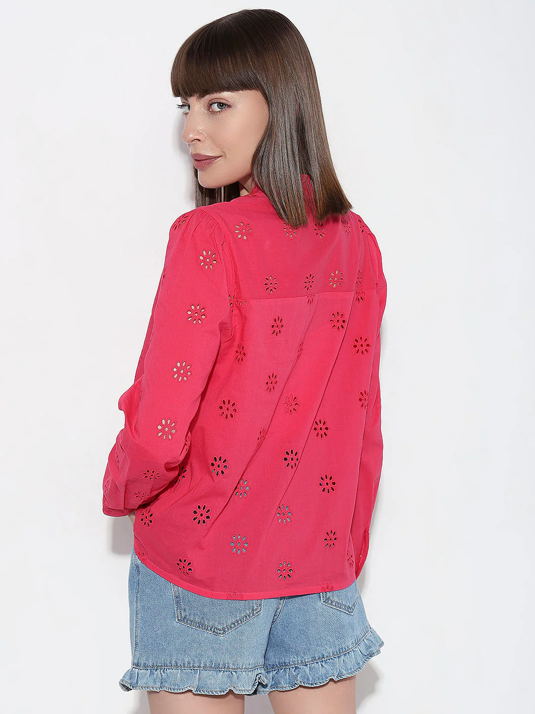 Red Schiffli Full Sleeves Top - Image 4