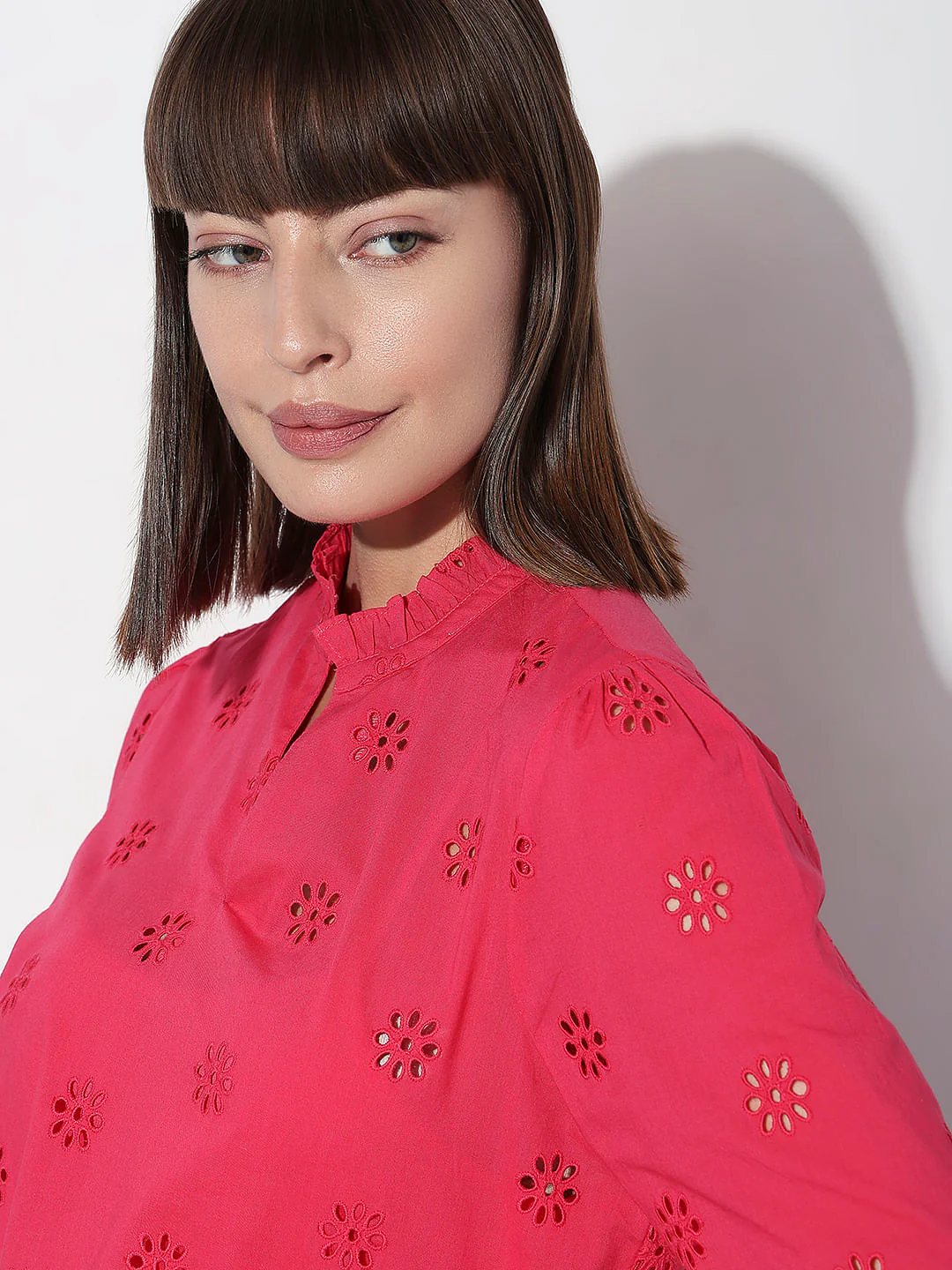 Red Schiffli Full Sleeves Top - Image 6