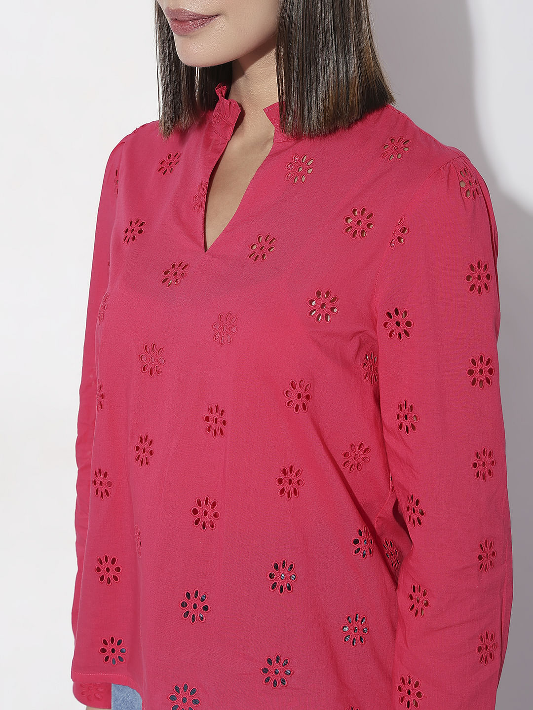 Red Schiffli Full Sleeves Top - Image 8