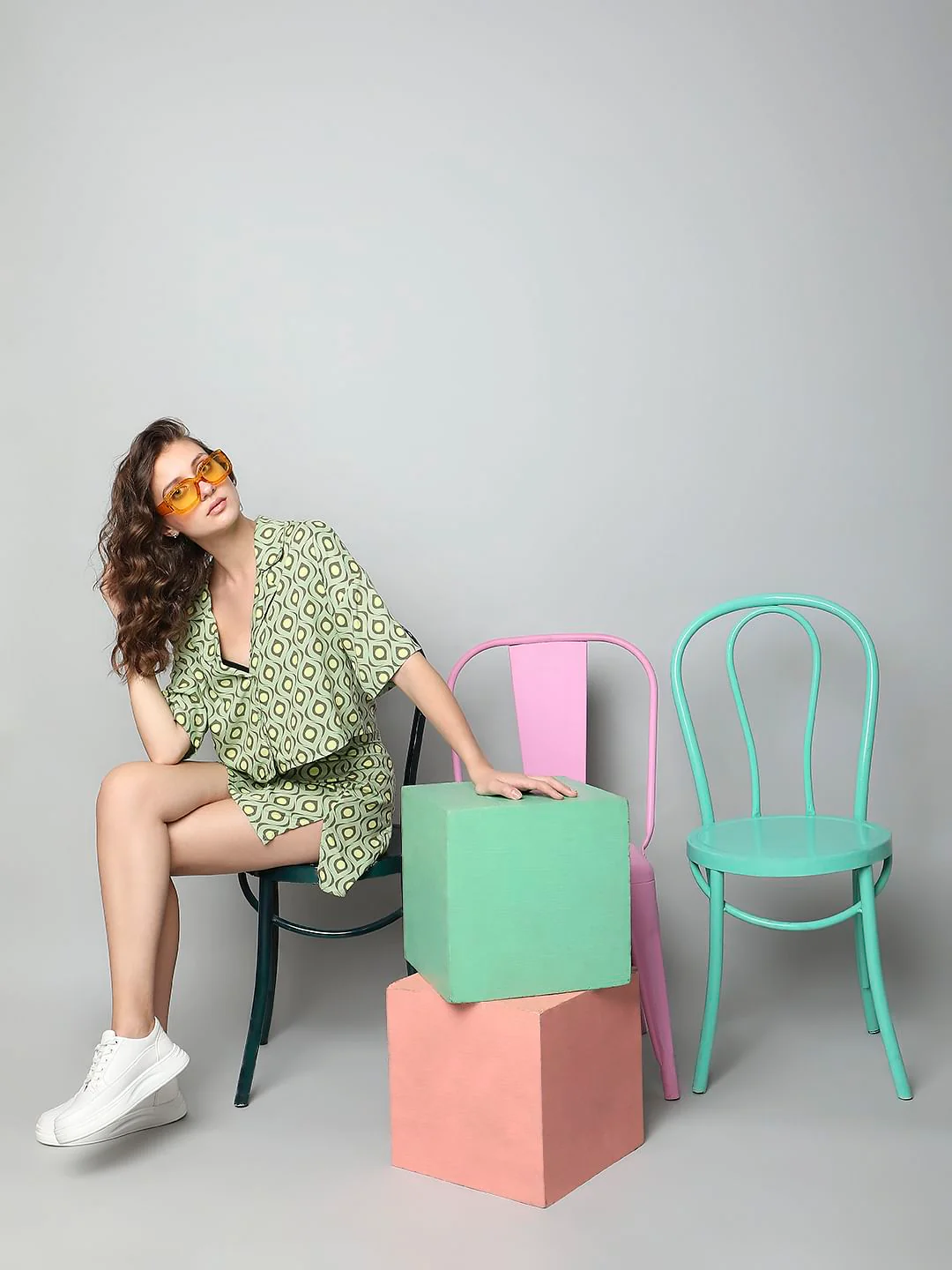Green Printed Co-Ord Set Shirt