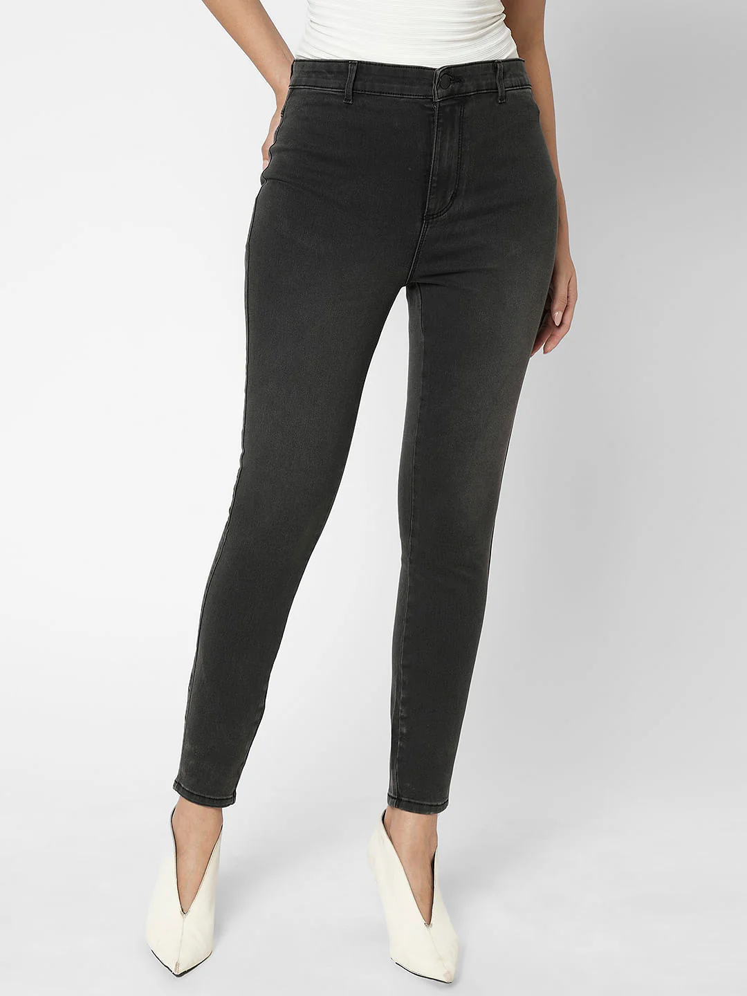 I.Scenery By Vero Moda Grey High Rise Wendy Skinny Fit Jeans - Image 2