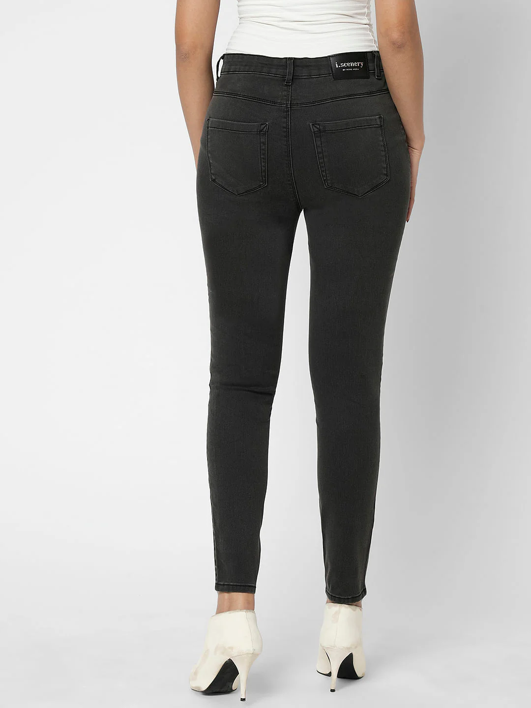 I.Scenery By Vero Moda Grey High Rise Wendy Skinny Fit Jeans - Image 4