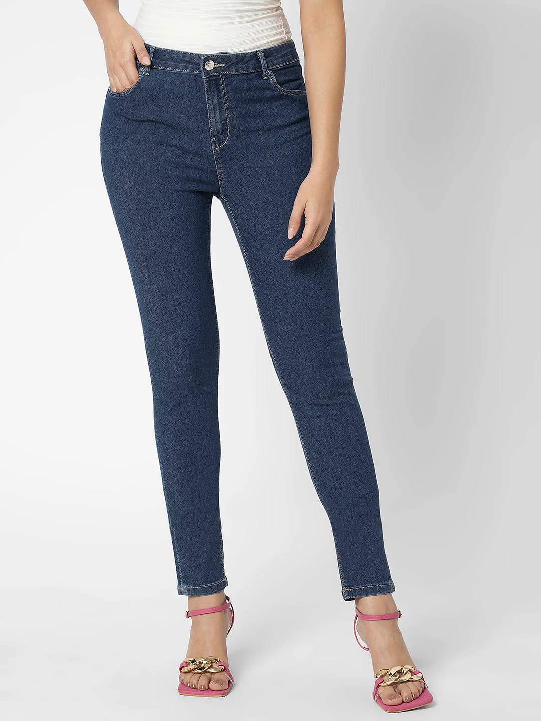 I.Scenery By Vero Moda Blue Mid Rise Wendy Skinny Fit Jeans - Image 2
