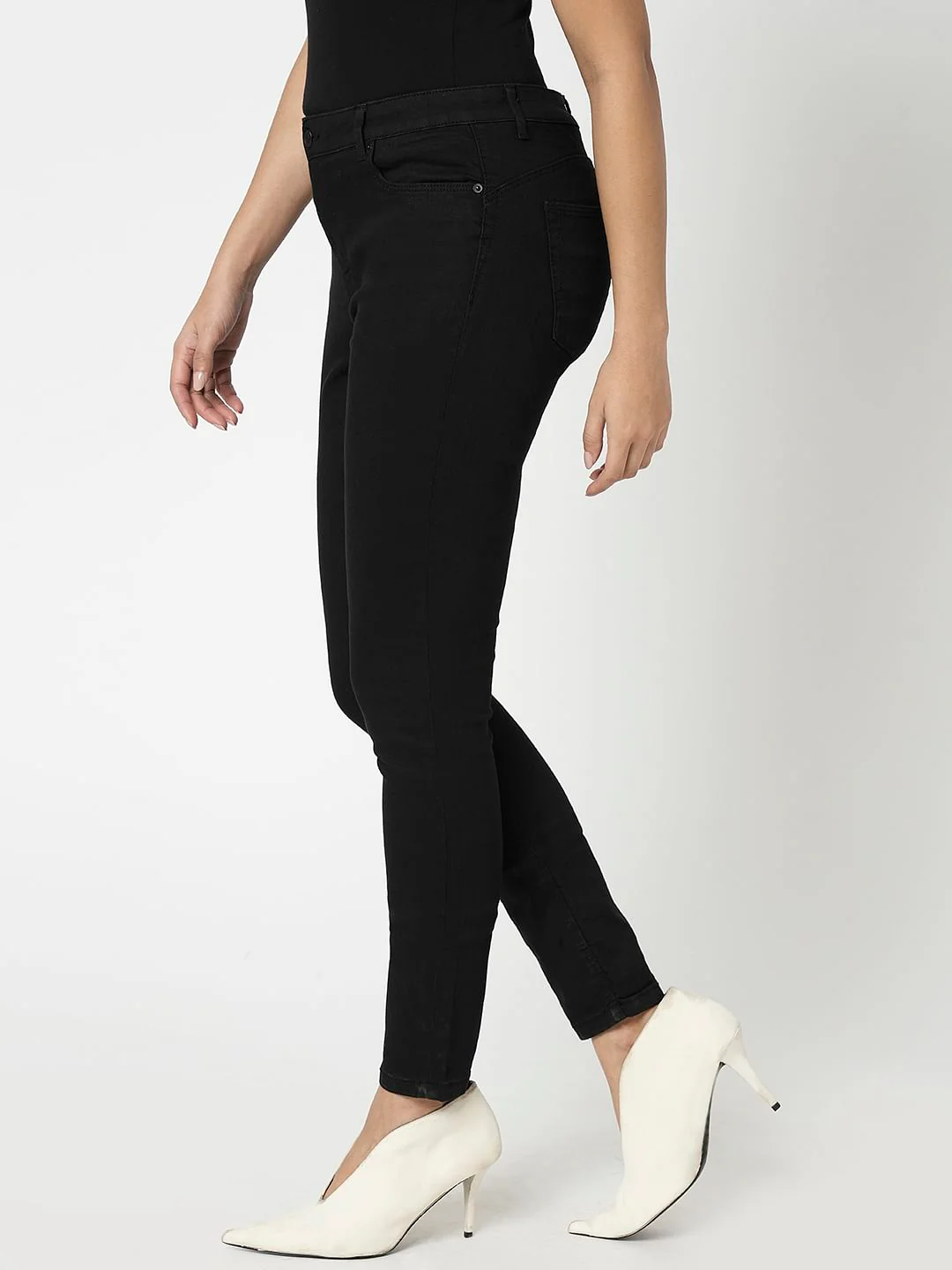 I.Scenery By Vero Moda Black Mid Rise Wendy Skinny Fit Jeans - Image 3