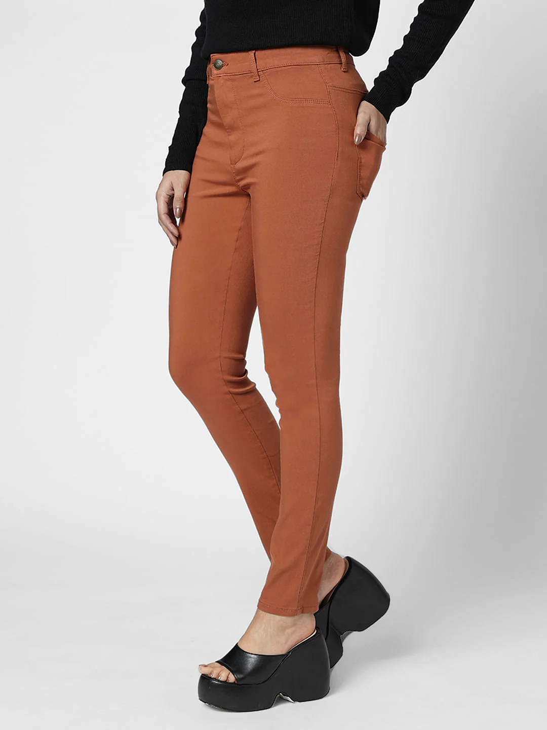 I.Scenery By Vero Moda Brown High Rise Wendy Skinny Jeans - Image 3