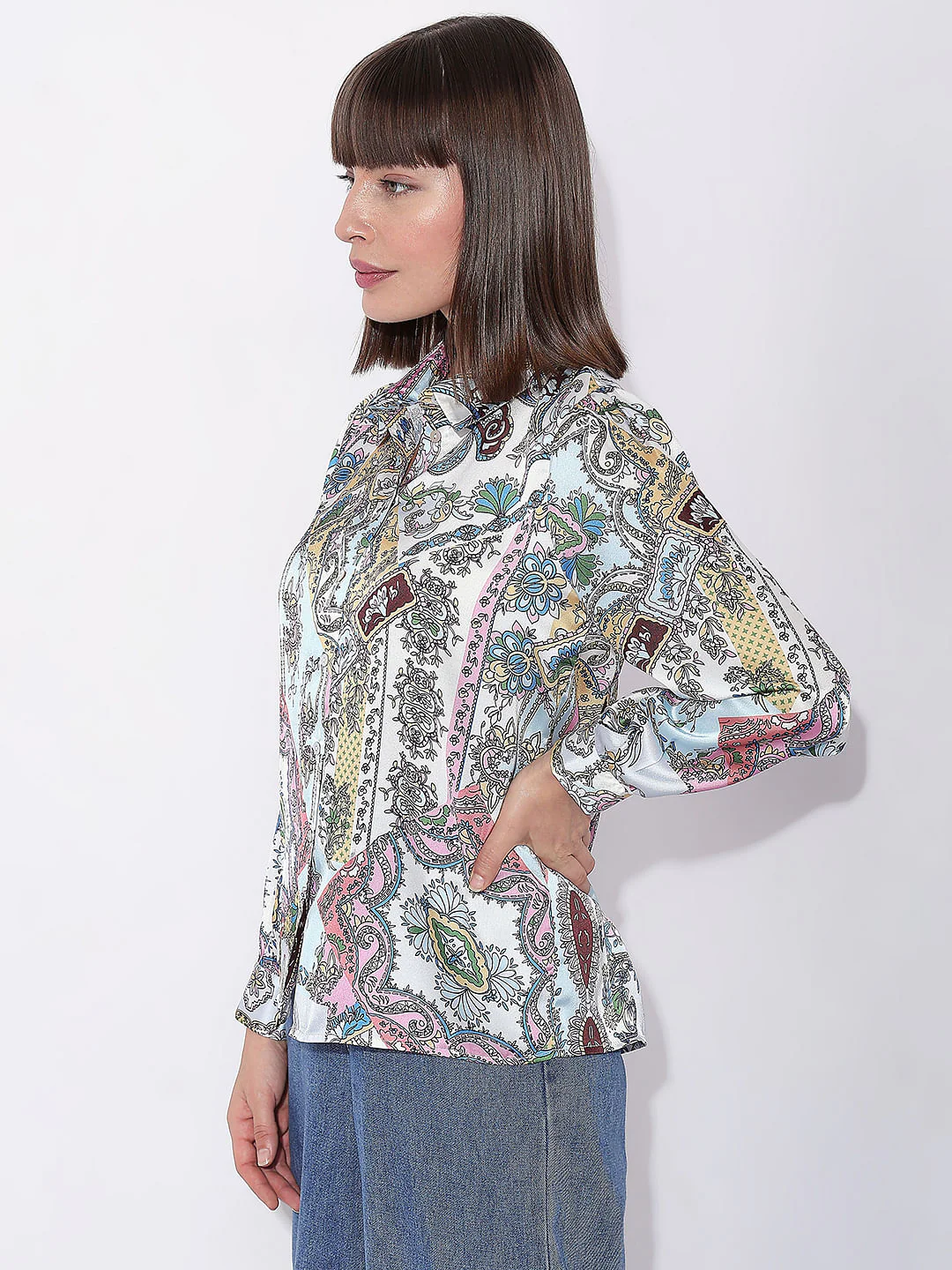 Light Blue Printed Full Sleeves Shirt - Image 3