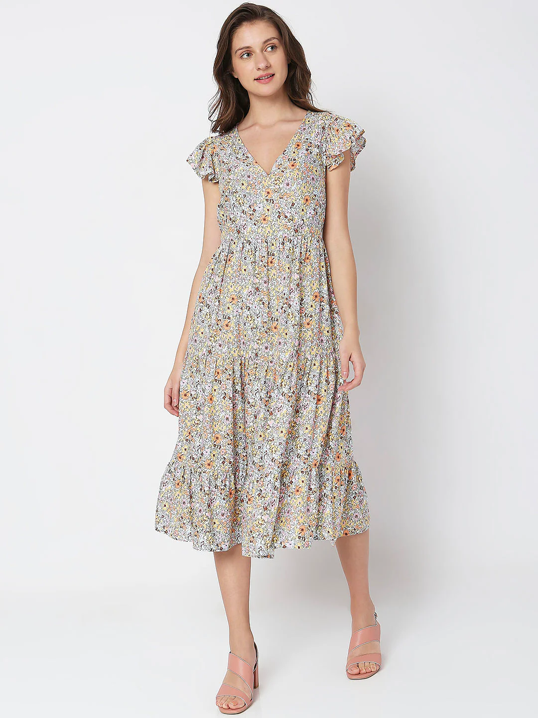 White Floral Print Midi Dress - Image 2