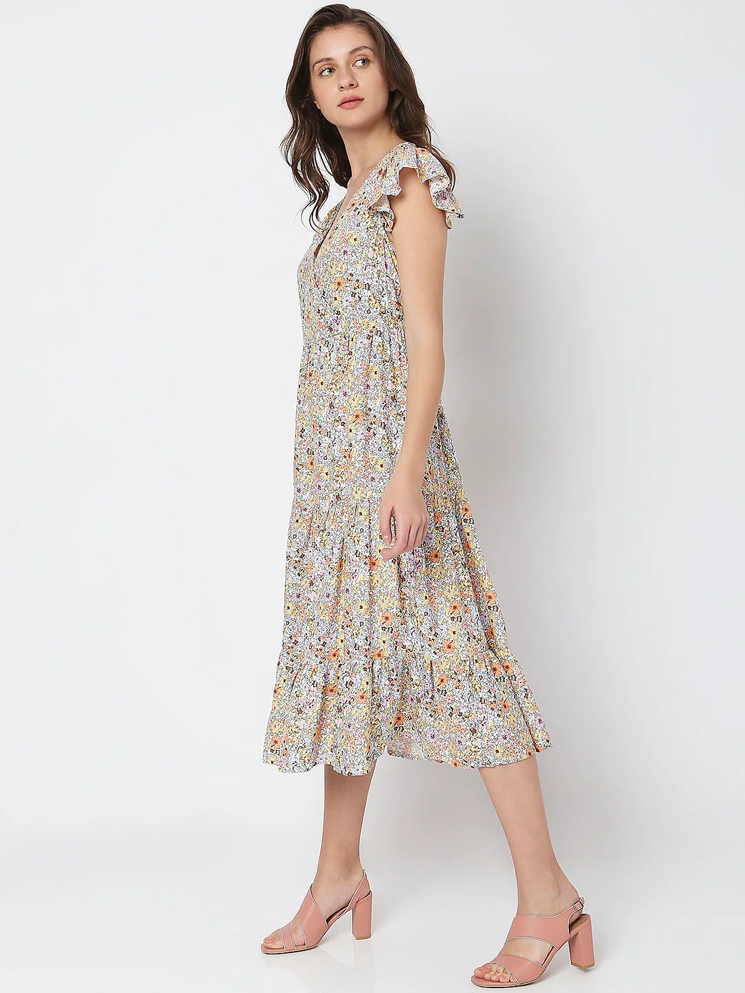 White Floral Print Midi Dress - Image 3