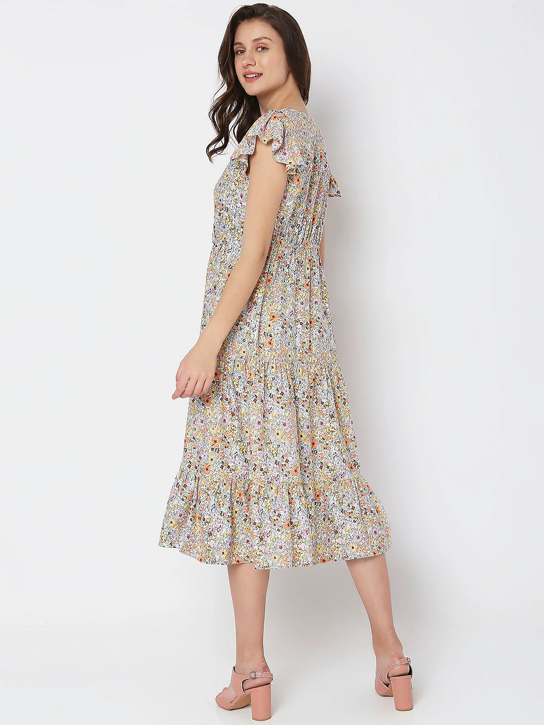 White Floral Print Midi Dress - Image 4