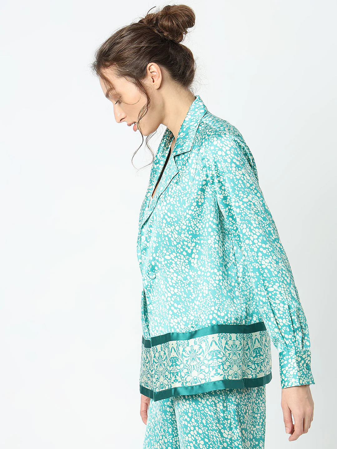 Teal Satin Loose Co-Ord Set Blazer - Image 3
