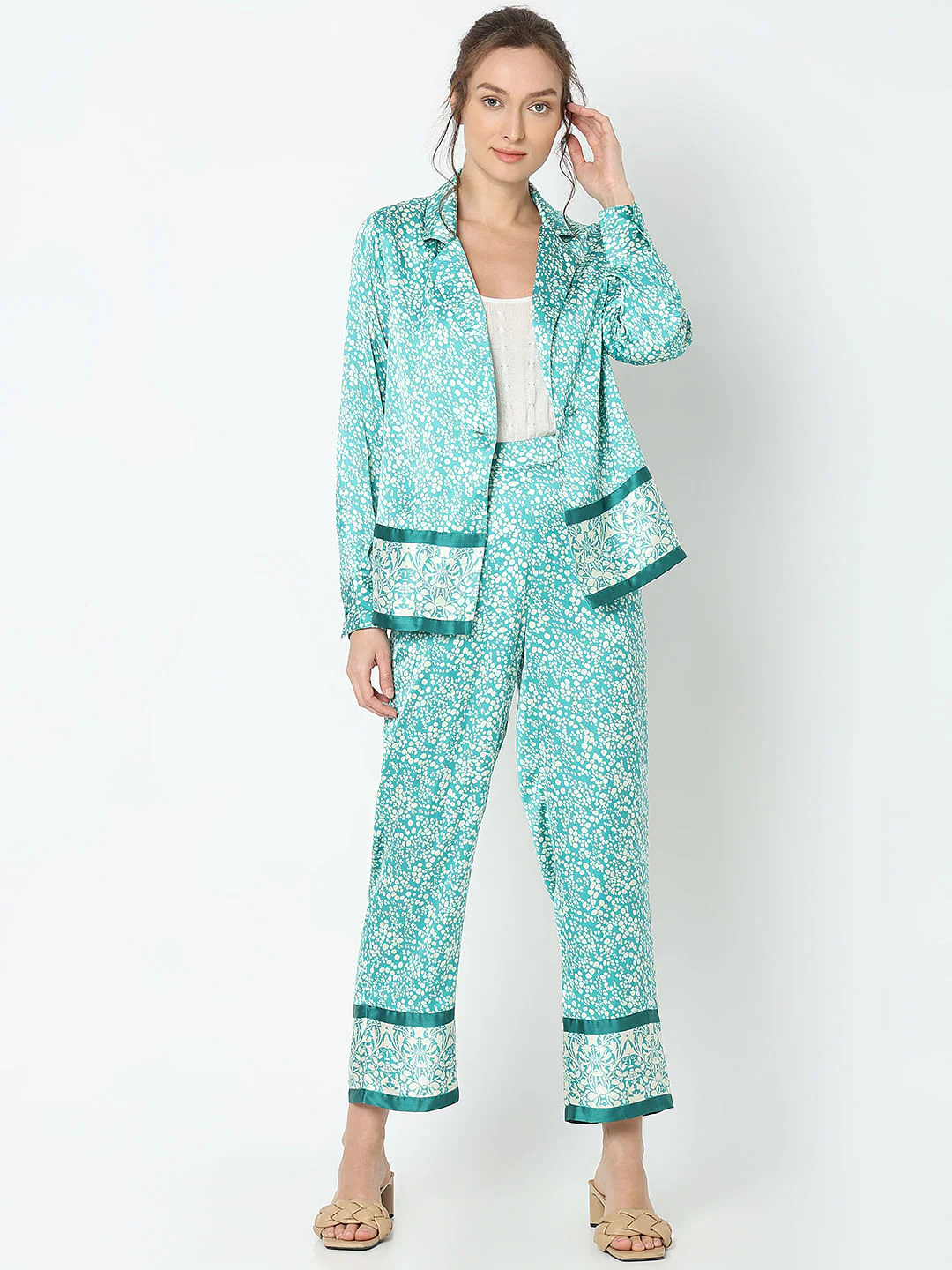 Teal Satin Loose Co-Ord Set Blazer - Image 5