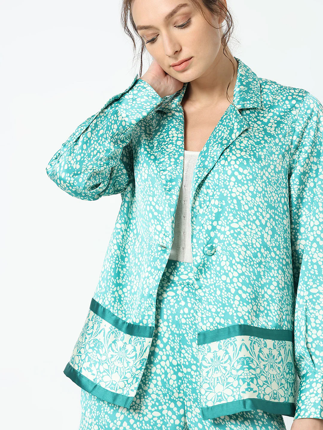 Teal Satin Loose Co-Ord Set Blazer - Image 6