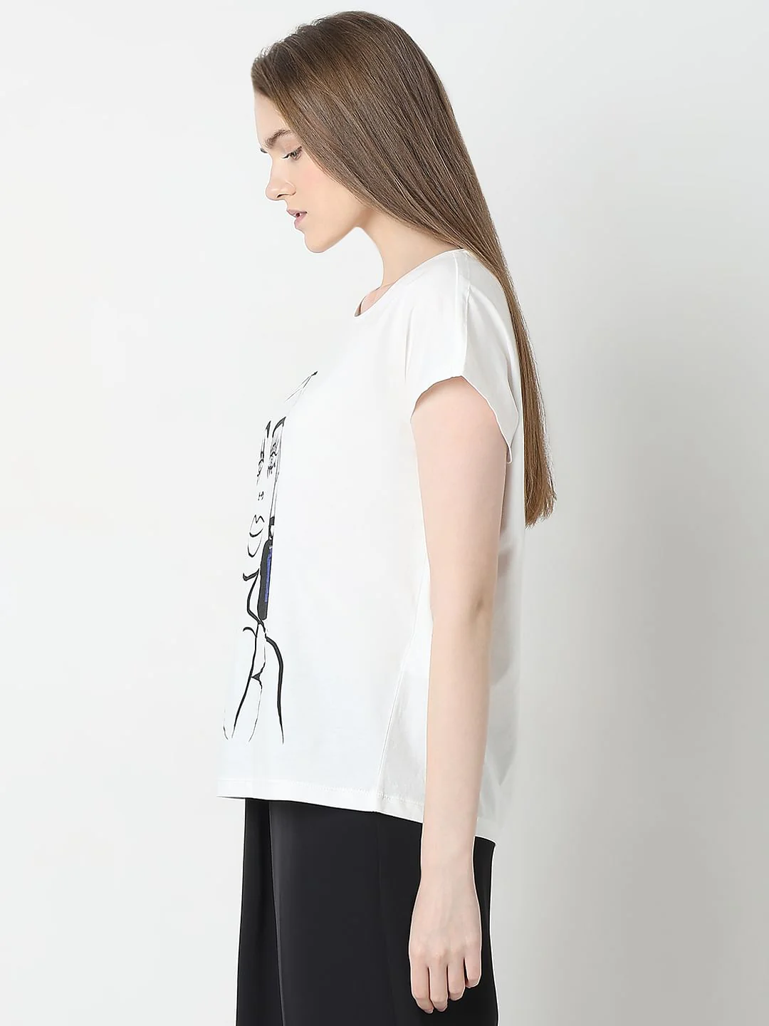 White Graphic Print Cotton Top - Image 3