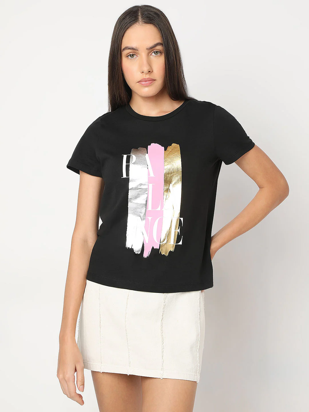 Black Printed Cotton T-Shirt - Image 2