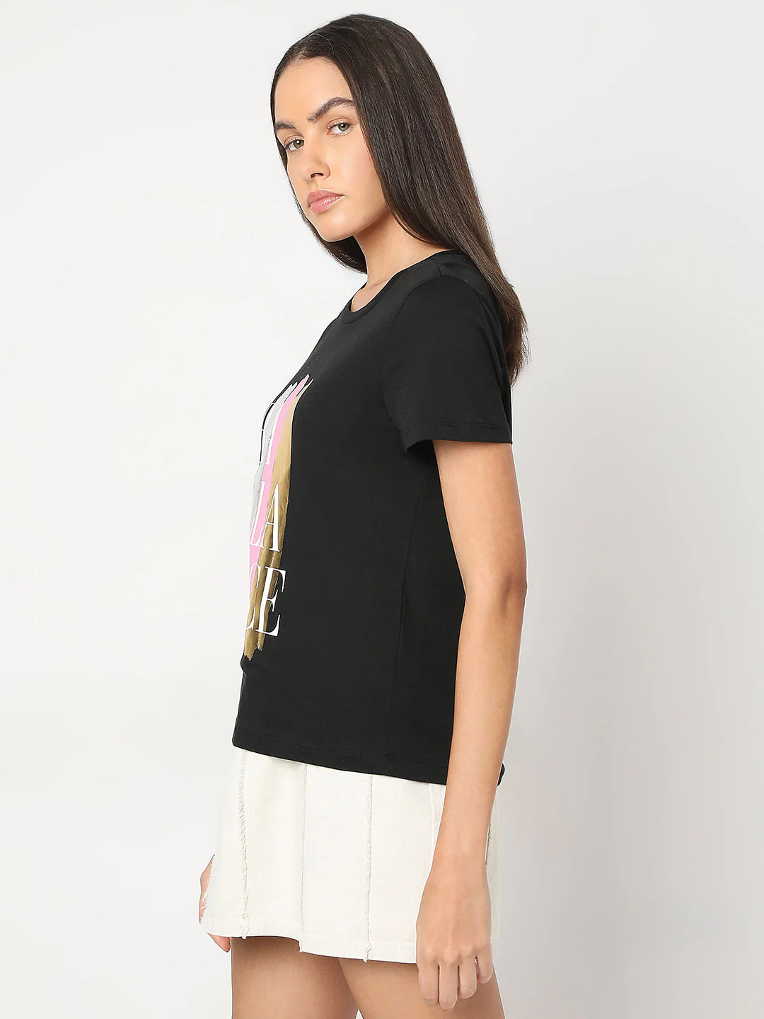 Black Printed Cotton T-Shirt - Image 3