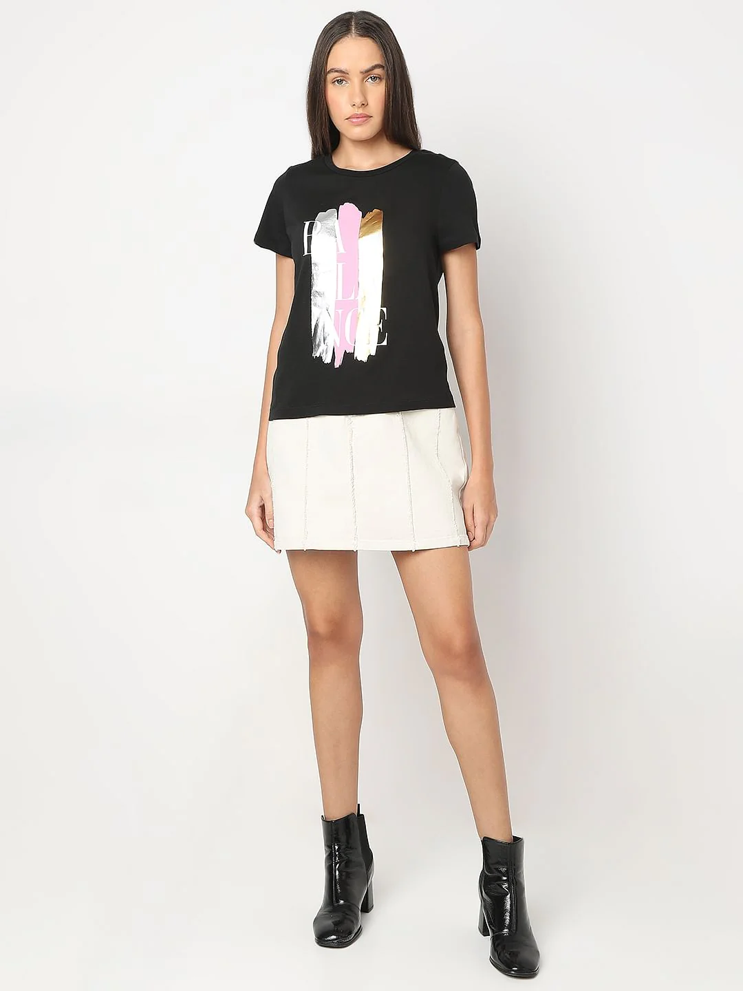 Black Printed Cotton T-Shirt - Image 5