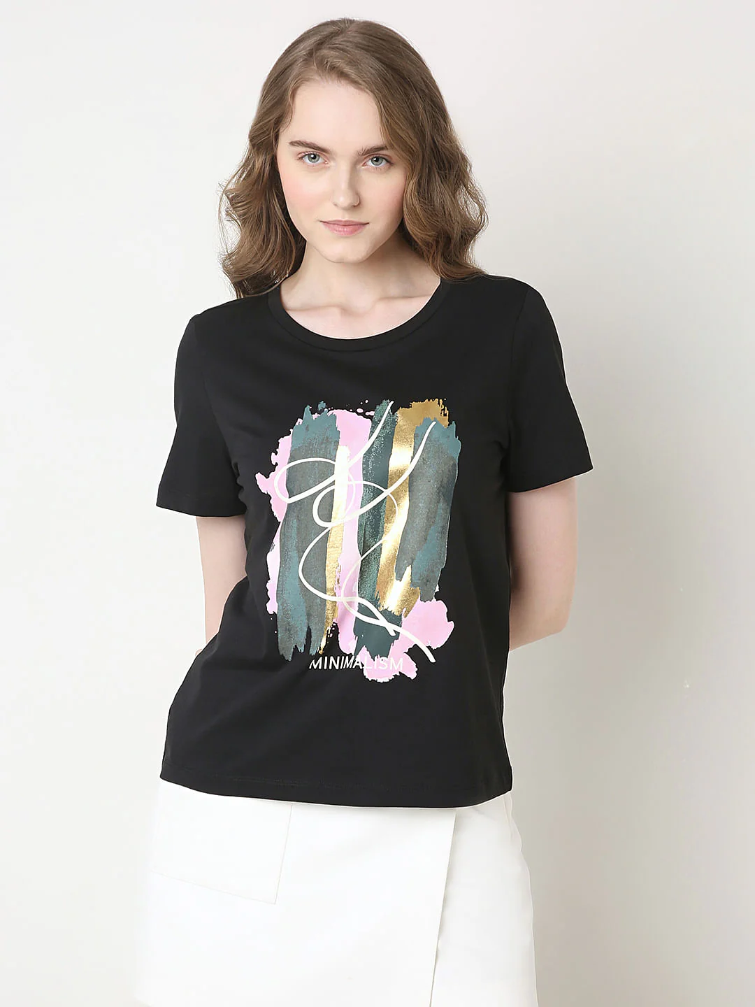 Black Printed Cotton T-Shirt - Image 2