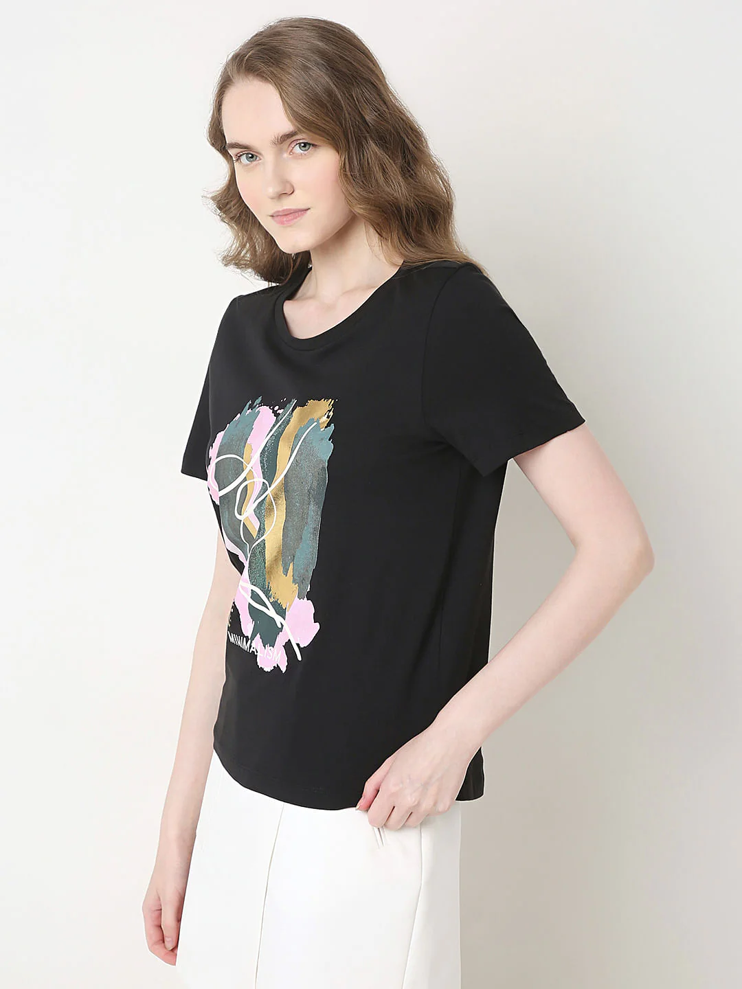 Black Printed Cotton T-Shirt - Image 3