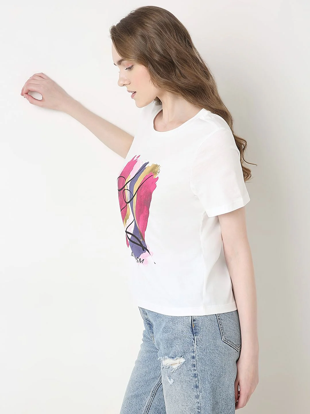 White Printed Cotton T-Shirt - Image 3