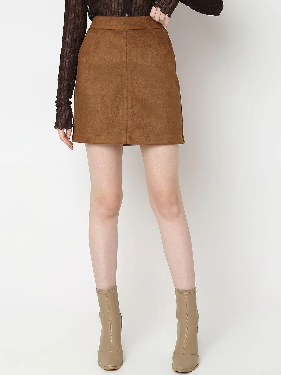 Brown Faux Suede Short Skirt - Image 2