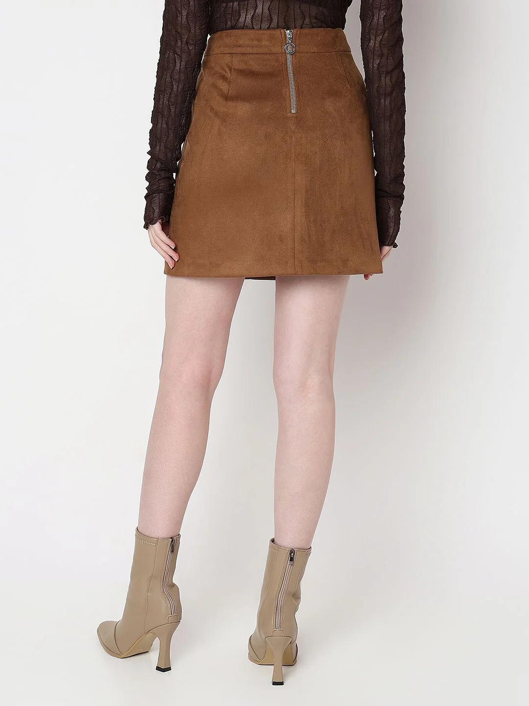 Brown Faux Suede Short Skirt - Image 4